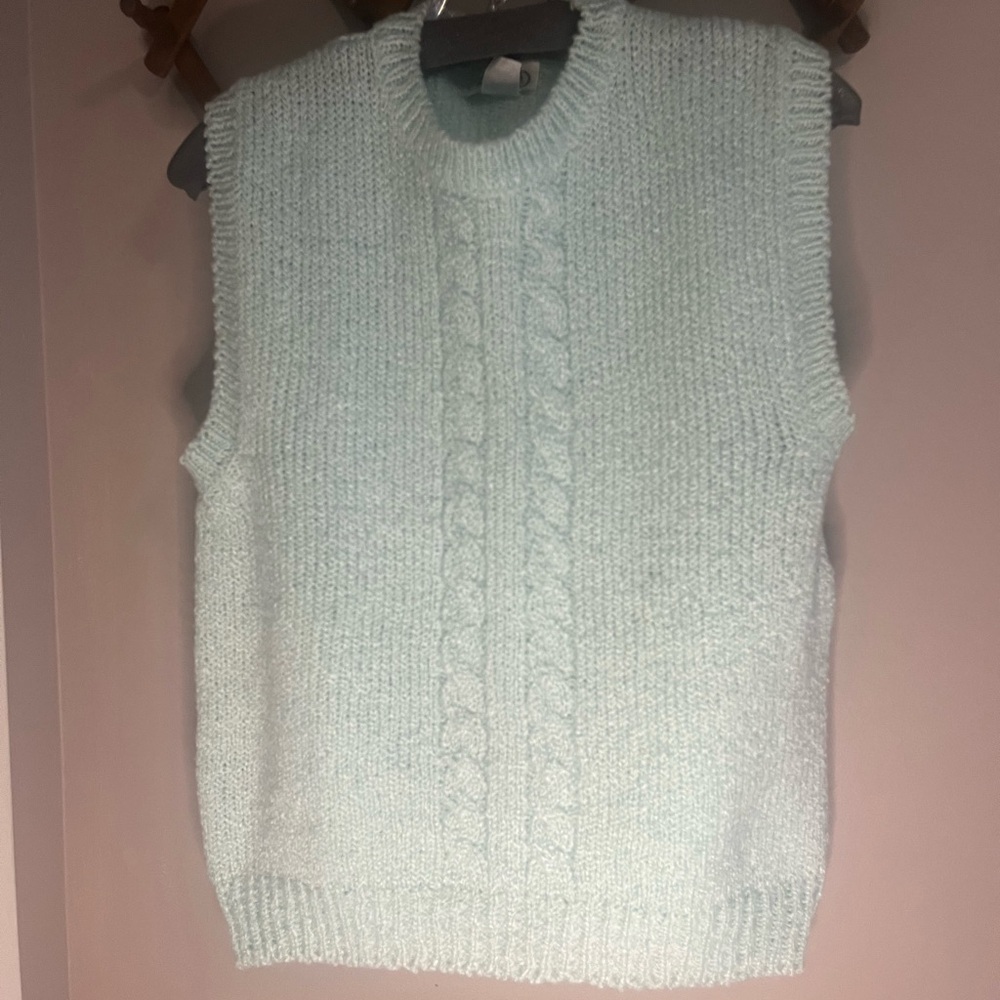 Vintage Icy Blue grandmacore Sweater Vest medium Cottagecore